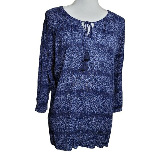 Christopher & Banks Blue Blouse‎ Womens XL Peasant Tie Lightweight Tassle - Picture 7 of 8